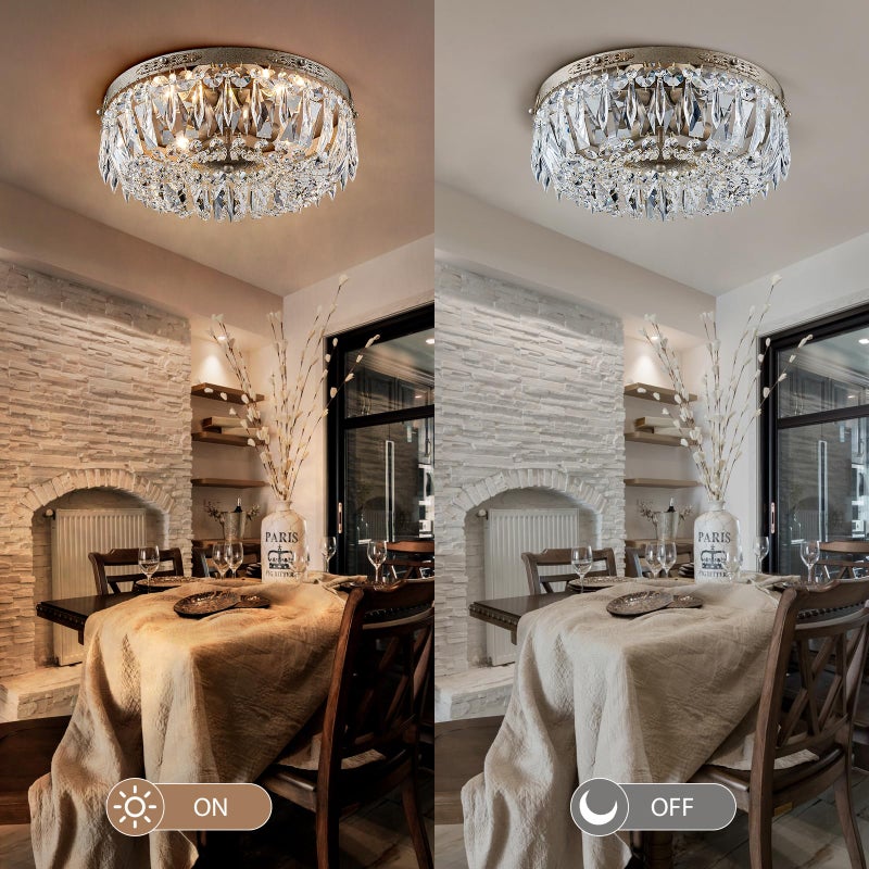 Bestier Antique Silver French Empire Crystal Semi Flush Mount Chandelier Lighting LED Ceiling Light Fixture Lamp for Dining Room Bathroom Bedroom Livingroom 4 E12 Bulbs Required D14 in X H8 in - Image 5